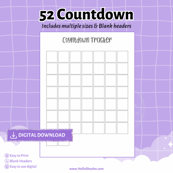 52 Squares Tracker on 1 page